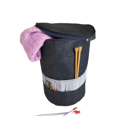 Kot Kumaşlı, Kapaklı örgü proje çantası - Hobi Çantası - Yün ve tığ organizer Kot Kumaşlı, Kapaklı örgü proje çantası - Hobi Çantası - Yün ve tığ organizer