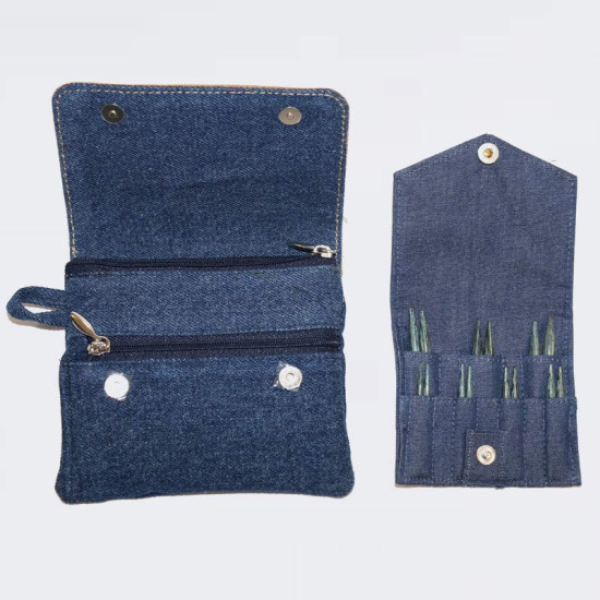 Knitpro Indigo Wood Mini Değiştirilebilir Misinalı Şiş seti - 50 mm - Kısa Uç, Denim Set