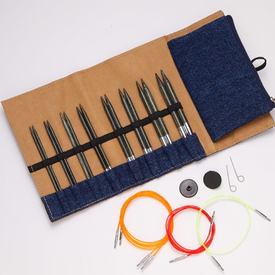 KnitPro İndigo Ahşap Değiştirilebilir Misinalı Şiş Seti - Normal Uç - Denim Set - 13 cm KnitPro İndigo Ahşap Değiştirilebilir Misinalı Şiş Seti - Normal Uç - Denim Set - 13 cm