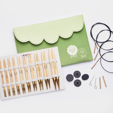 KnitPro Bamboo Deluxe Değiştirilebilir Misinalı Şiş Seti – 13 cm – 22553