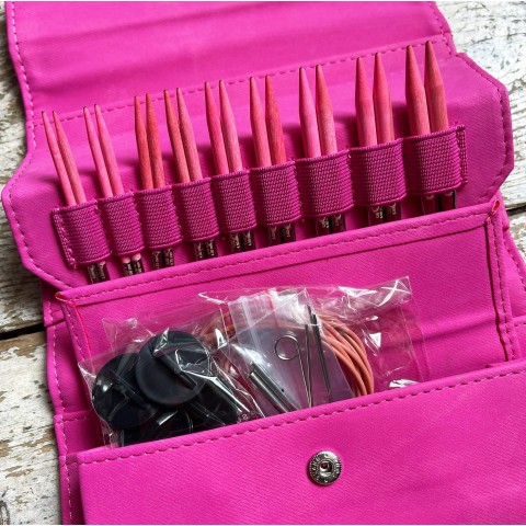 Lykke Blush Pembe 9 cm Değiştirilebilir Misinalı Kısa Örgü Şiş Seti - Huş ağacı