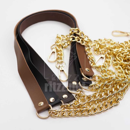 Premium Kalite Zincirli Çanta Sapı Deri Gold / 20MM