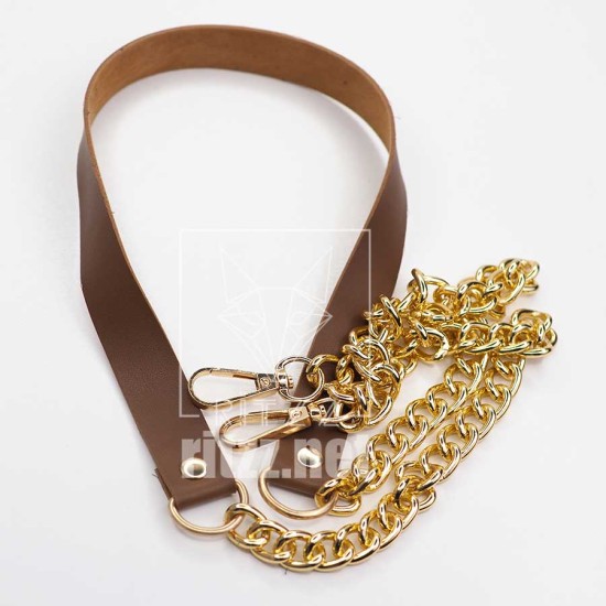 Premium Kalite Zincirli Çanta Sapı Deri Gold / 20MM