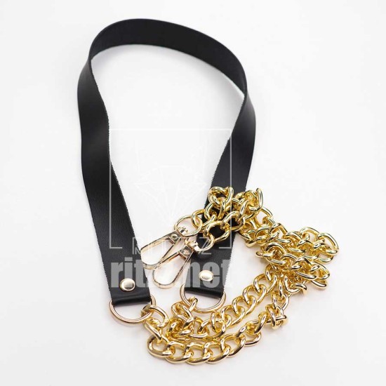 Premium Kalite Zincirli Çanta Sapı Deri Gold / 20MM