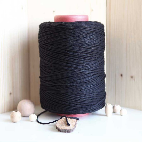 Siyah Tek Burgulu Pamuk İp String Makrome İp // 2mm