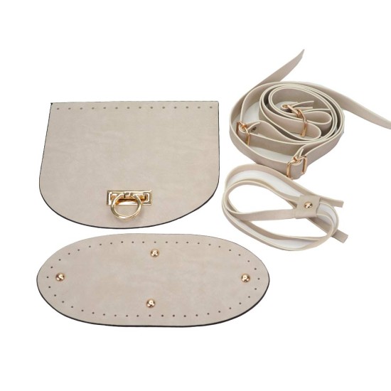 Premium Kalite Oval Tabanlı Sırt Çantası Seti Suni Deri Gold Aparatlı 22x19CM