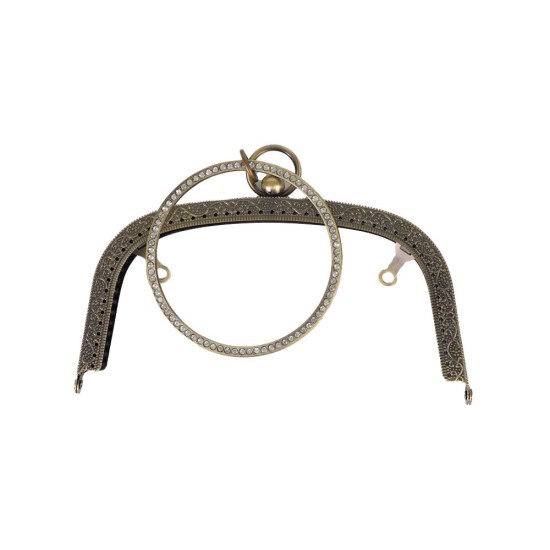 Vintage Metal Çanta Bursu Halkalı Taşlı 18.5 CM