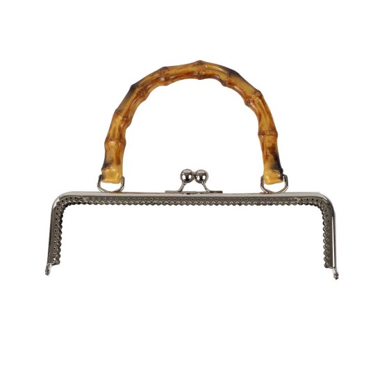 Bambu Görünümlü Saplı Vintage Metal Çanta Bursu 20 CM