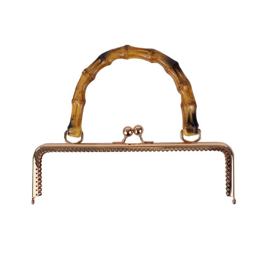 Bambu Görünümlü Saplı Vintage Metal Çanta Bursu 20 CM