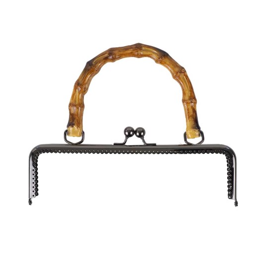 Bambu Görünümlü Saplı Vintage Metal Çanta Bursu 20 CM