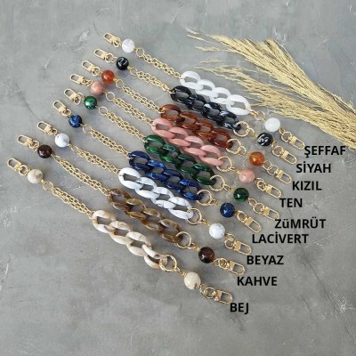 Akrilik Boncuklu Zincirli Lüks Çanta Sapı (Adet)