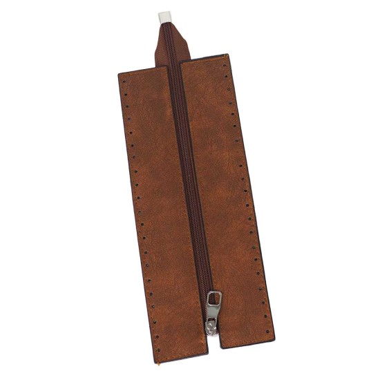 Premium Suni Deri Fermuar 26×10 CM (Gümüş)