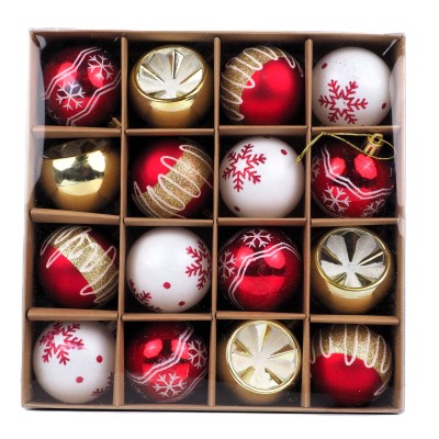 Yılbaşı Topu 16’lı Set – 6cm Kırmızı-Altın Desenli