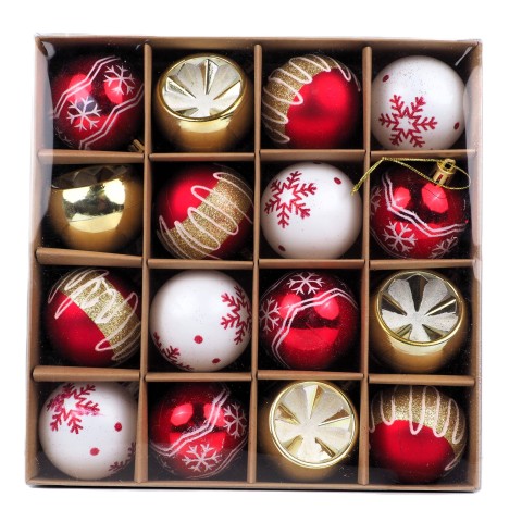 Yılbaşı Topu 16’lı Set – 6cm Kırmızı-Altın Desenli