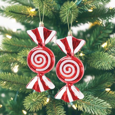 Kırmızı-Beyaz Şeker Figürlü Yılbaşı Ağaç Süsü 16 CM (2 Adet)