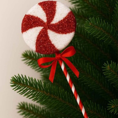 Dekoratif Simli Lolipop Şeker Yılbaşı Ağaç Süsü 45 CM (1 Adet)