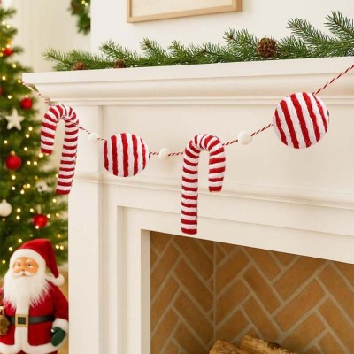Baston Şeker Top Figürlü Garland Kırmızı Beyaz 180 cm (1 Adet)
