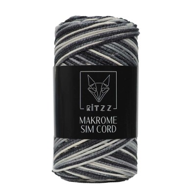 Makrome Sim Cord 2 MM Siyah Gri Beyaz Degrade