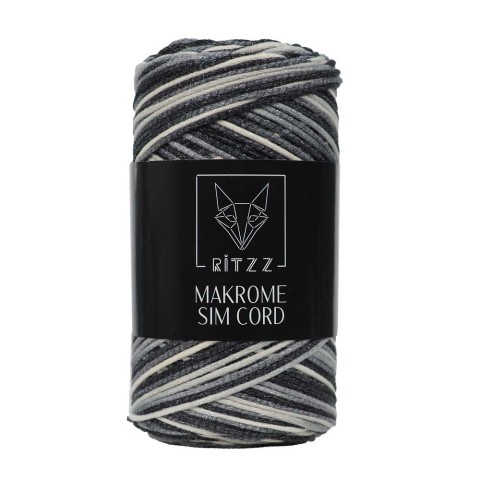 Makrome Sim Cord 2 MM Siyah Gri Beyaz Degrade