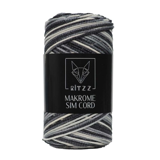 Makrome Sim Cord 2 MM Siyah Gri Beyaz Degrade