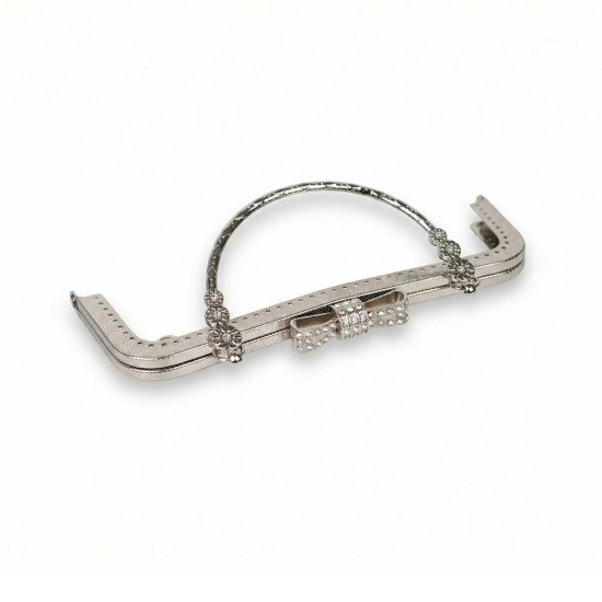 Taşlı Fiyonklu Metal Çanta Bursu 20 CM