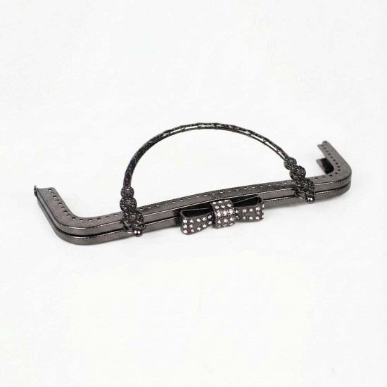Taşlı Fiyonklu Metal Çanta Bursu 20 CM