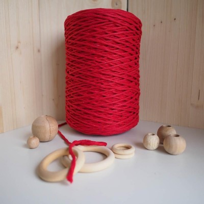 Kırmızı Tek Burgulu Pamuk İp String Makrome İpi // 3mm Kırmızı Tek Burgulu Pamuk İp String Makrome İpi // 3mm