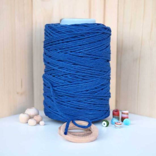 Saks Mavi Tek Burgulu Pamuk İp String Makrome İp // 3mm