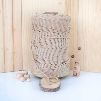 Bej Tek Burgulu Pamuk İp String Makrome İp // 3mm Bej Tek Burgulu Pamuk İp String Makrome İp // 3mm