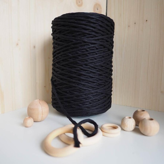 Siyah Tek Burgulu Pamuk İp String Makrome İpi // 3mm