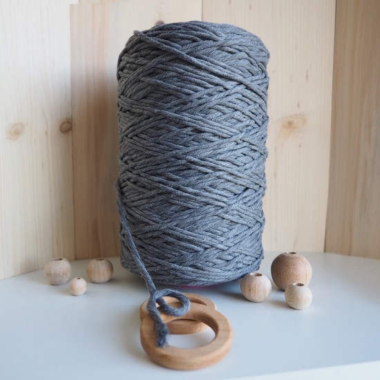 Koyu Gri Tek Burgulu Pamuk İp String Makrome İp 5MM