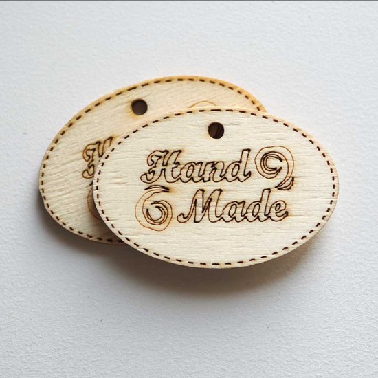Hand Made Yazılı Ahşap Etiket Düğme