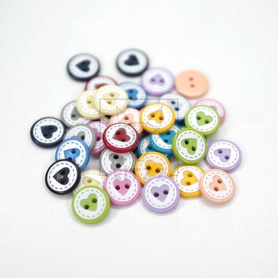 Bebek Düğmesi 2 Delikli / 15MM / KALP DESENLİ / B111
