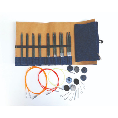 Knitpro İndigo Ahşap Değiştirilebilir Misinalı Şiş Seti - Normal Uç - Denim Set - 13cm