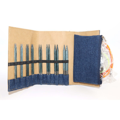 Knitpro İndigo Ahşap Değiştirilebilir Misinalı Şiş Seti - Normal Uç - Denim Set - 13cm