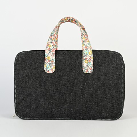 Knitpro Bloom Doktor Çantası ( Black Denim + Floral Print ) büyük boy