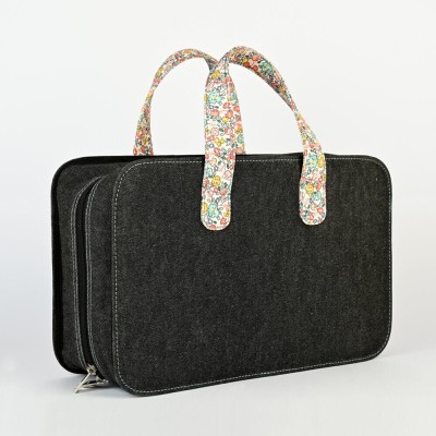 Knitpro Bloom Doktor Çantası ( Black Denim + Floral Print ) büyük boy Knitpro Bloom Doktor Çantası ( Black Denim + Floral Print ) büyük boy